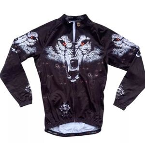 Wolf Cycling Jersey Men’s Long Sleeve Full Zip Bike Shirt Cool Graphic L Winter